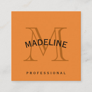 Klassisk monogram-Orange med Arc-text Fyrkantigt Visitkort