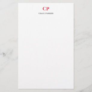 Klassisk monogram Professionell Plain Red White Brevpapper