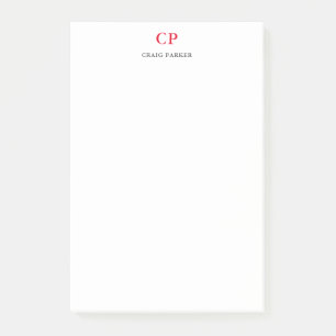 Klassisk monogram Professionell Plain Red White Post-it Block