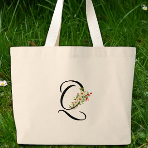 Klassisk monogram Q röd vit blomma mormorpresent Jumbo Tygkasse