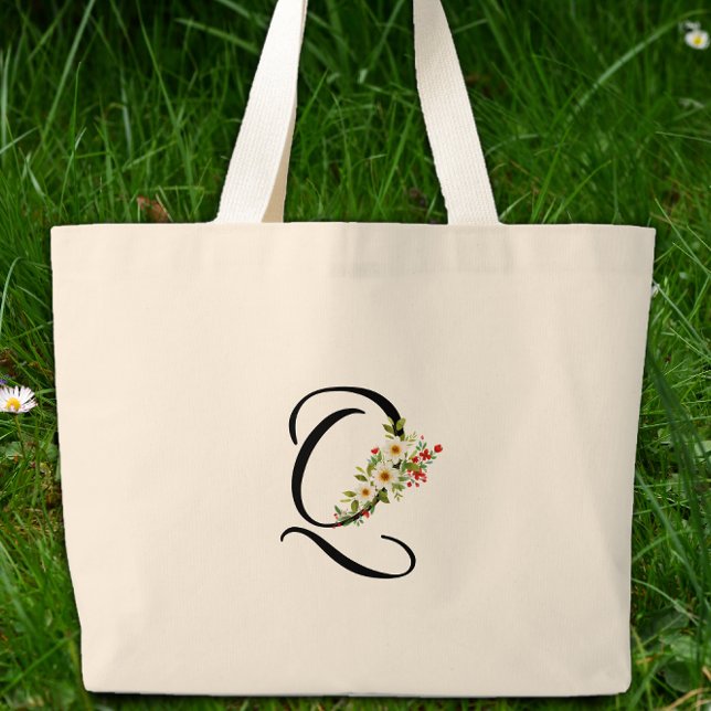 Klassisk monogram Q röd vit blomma mormorpresent  Jumbo Tygkasse (Skapare uppladdad)