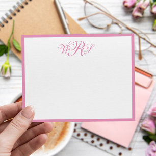 Klassisk monogram rosa anteckningskort
