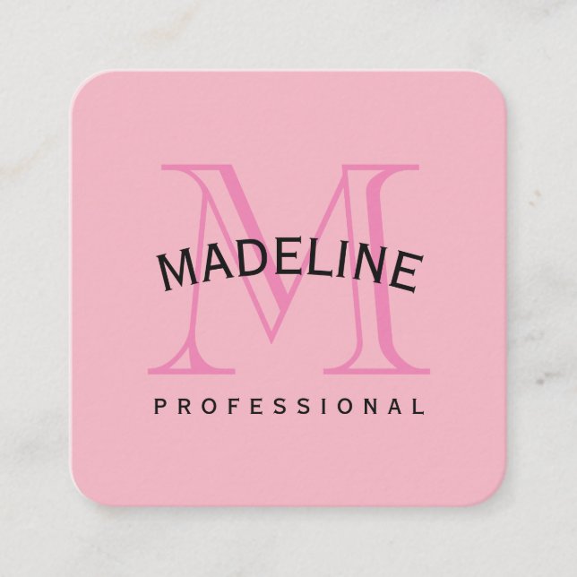 Klassisk Monogram-Rosa med Arc-text Fyrkantigt Visitkort (Framsida)
