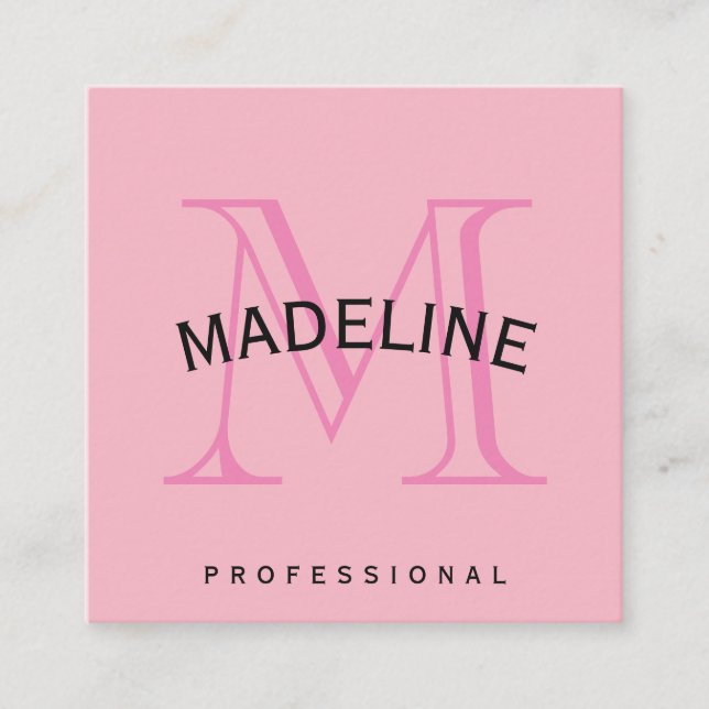 Klassisk Monogram-Rosa med Arc-text Fyrkantigt Visitkort (Framsida)