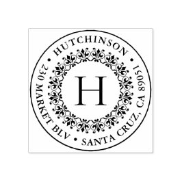 Klassisk Monogram Round Family Namn-Returadress Stämpel