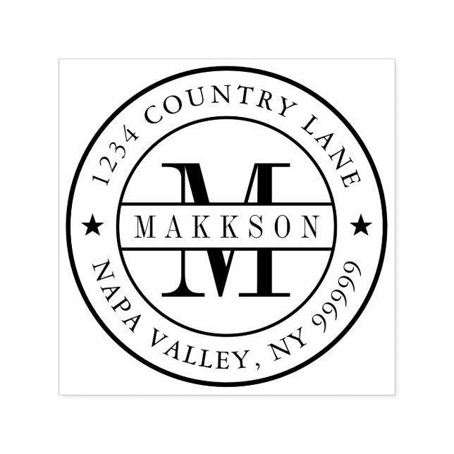 Klassisk Monogram Serif Namn och Retur-självtryckn Självfärgande Stämpel (Design)