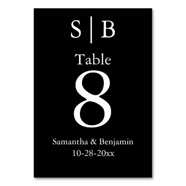 Klassisk monogram svart bröllop bordsnummer (Framsidan)
