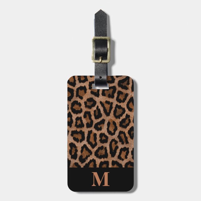 Klassisk Monogram Svart / Brun Leopardfläckig tryc Bagagebricka (Vertikal Framsida)