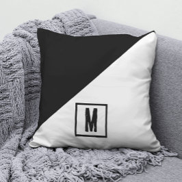 Klassisk monogram svart & vit färgblock kudde
