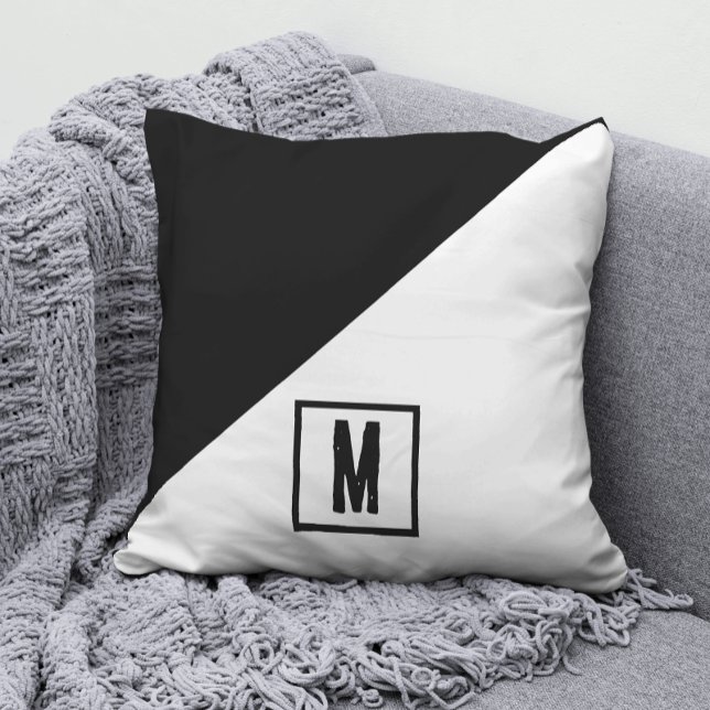 Klassisk monogram svart & vit färgblock kudde (Skapare uppladdad)