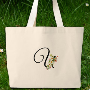 Klassisk monogram U röd vit blomma mormors present Jumbo Tygkasse