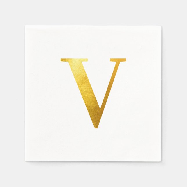 Klassisk monogram V i guld folie Pappersservett (Framsidan)