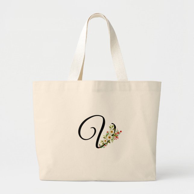 Klassisk monogram V röd vit blomma mormors gåva  Jumbo Tygkasse (Framsidan)