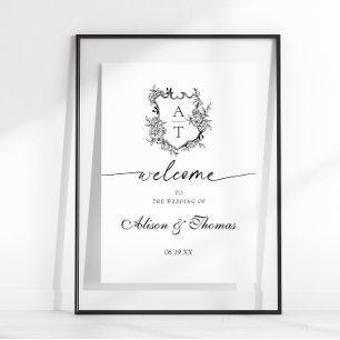 Klassisk monogram välkomstskylt för bröllop poster