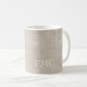 Klassisk Monogram vit Initialer lin Bra Linen Kaffemugg