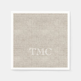 Klassisk Monogram vit Initialer Neutralt Linen Pappersservett