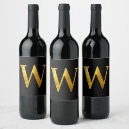 Klassisk monogram W i guld folie på svart Vinflaska Etikett