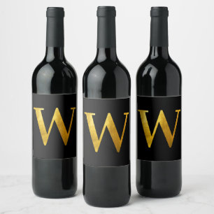 Klassisk monogram W i guld folie på svart Vinflaska Etikett