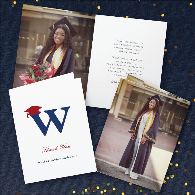 Klassisk monogram W-Studentmössa, foto Modern Tack Kort (Classic Graduate's Monogram W Graduation Cap Photo Modern Thank You Card @ zazzle.com/color_therapy)
