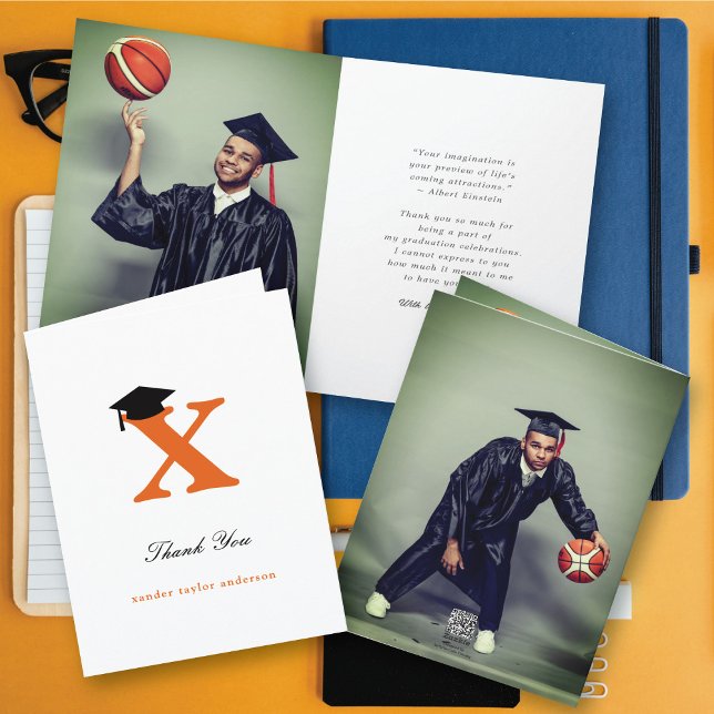 Klassisk monogram X-Studentmössa, fotomodern Tack Kort (Classic Graduate's Monogram X Graduation Cap Photo Modern Thank You Card @ zazzle.com/color_therapy)