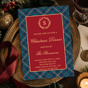 Klassisk monogramkrans röd karljohanskläde julfest inbjudningar