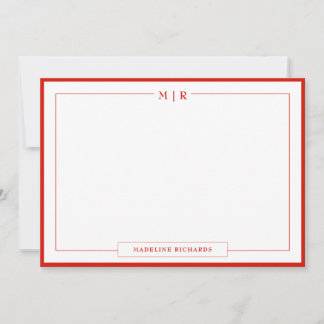 Klassisk monogramm brevpapper med godisröd kant anteckningskort
