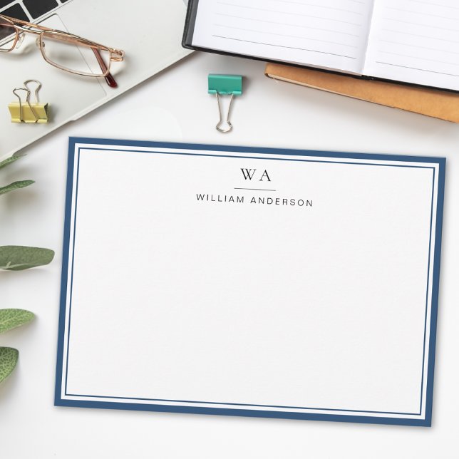 Klassisk monogrammad Aegean Blue Stationery Note Anteckningskort (Skapare uppladdad)