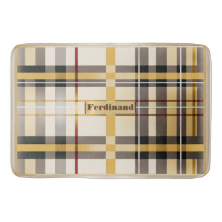 Klassisk monogrammördad mellanbrun och gråbrun rut badrumsmatta