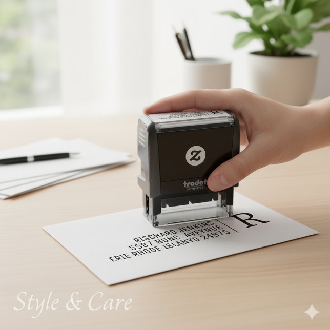 Klassisk monogramnamn adress Stilfull Självfärgande Stämpel (Classic Monogram Name Address Stylish Self-inking Stamp)