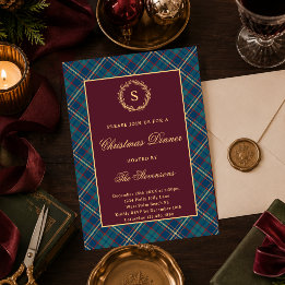 Klassisk monogramrutig burgunder röda julfest inbjudningar