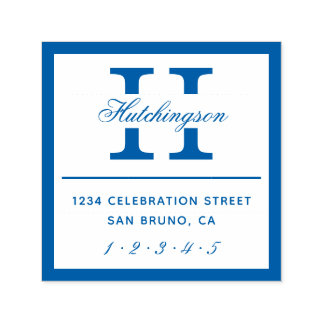 Klassisk monogramtypografi | Blå Returadress Självfärgande Stämpel