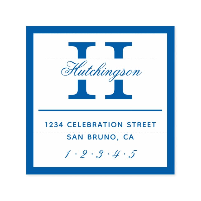 Klassisk monogramtypografi | Blå Returadress Självfärgande Stämpel (Design)