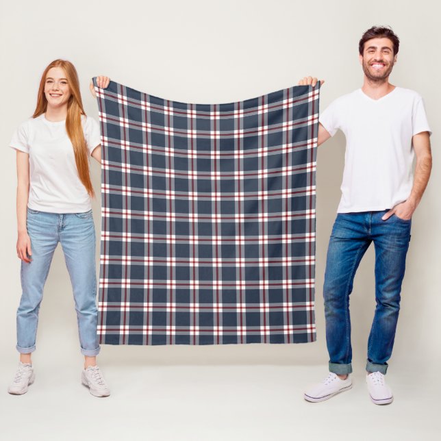 Klassisk Mörk blått Red White Gingham Play Mönster Fleecefilt (På plats)