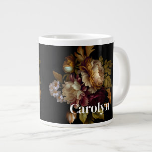 Klassisk mörk blomsterbukett med namn jumbo mugg