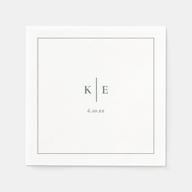 Klassisk Mörk Dusty Grönt Bröllop Monogram Napkins Pappersservett (Framsidan)
