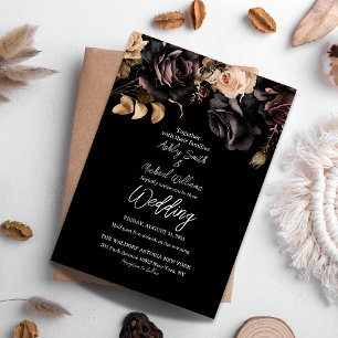 Klassisk Mörk för svart och vit Blommigt Moody Brö Inbjudningar