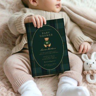 Klassisk mörk rutig Lauren-inspirerad babyfest Inbjudningar