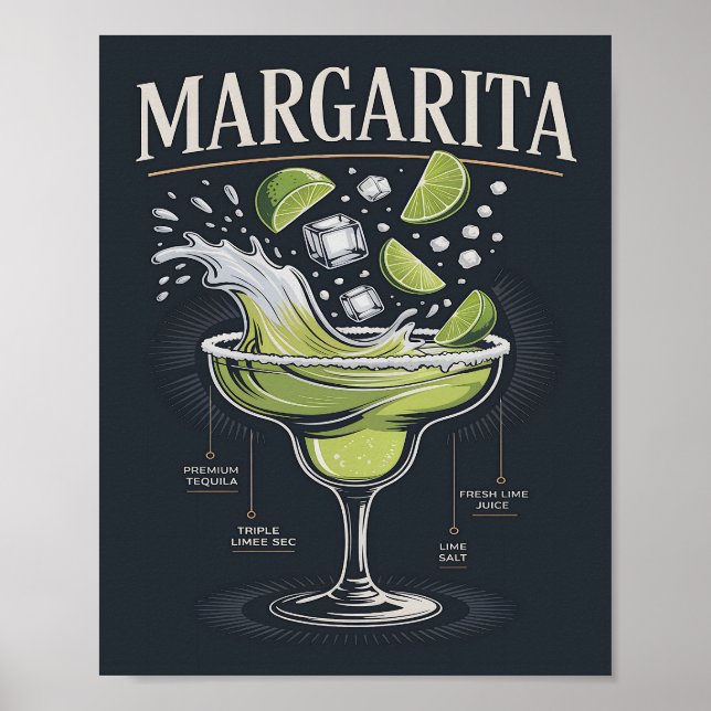 Klassisk Mörk Tequila Margarita Splash Grafik Poster (Framsidan)