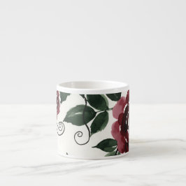 Klassisk mörkröd ros blomster keramisk specialmugg espressomugg
