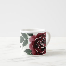 Klassisk mörkröd ros blomster keramisk specialmugg espressomugg