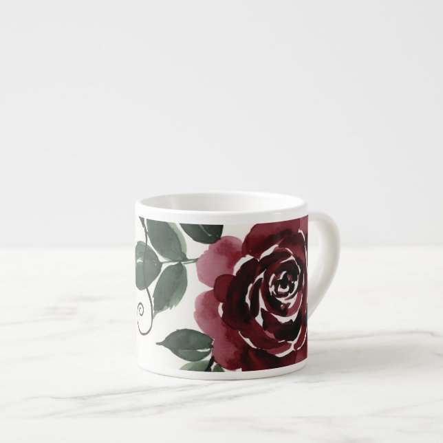 Klassisk mörkröd ros blomster keramisk specialmugg espressomugg (Framsida höger)