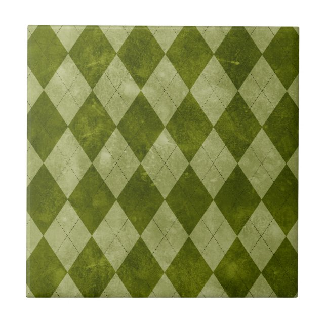 Klassisk Mossy-Grönt Argyle Geometric Mönster Kakelplatta (Framsidan)