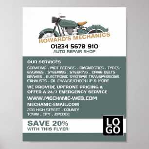 Klassisk motorcykel, automatisk mekanik- och repar poster