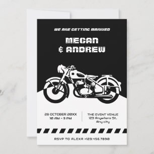 Klassisk motorcykel bröllop, svart och vitt inbjudningar