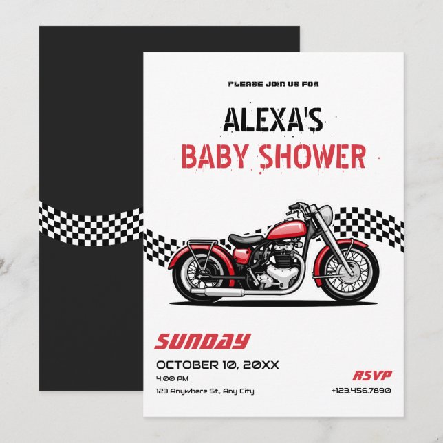 Klassisk motorcykelbabydusch inbjudningar (Fram/baksida)