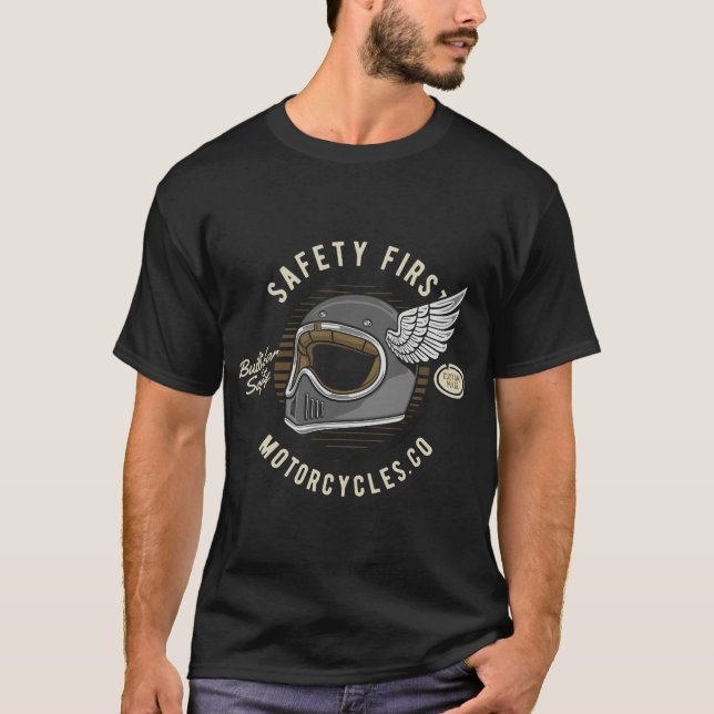 Klassisk motorcykelsäkerhet först t shirt (Framsida)
