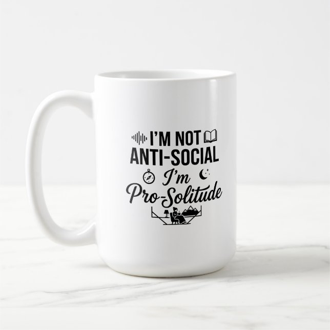 Klassisk mugg 15 oz - Citat för anti-sociala kaffe (Vänster)