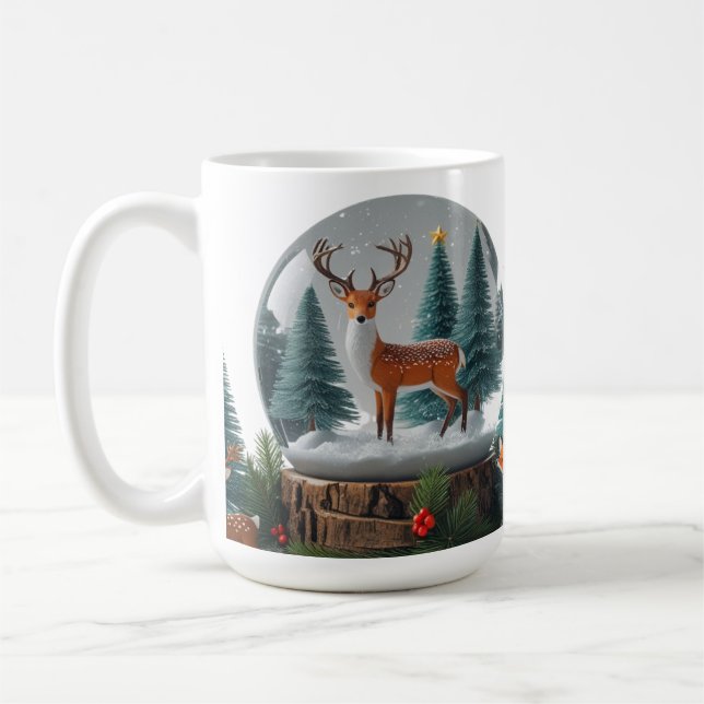 Klassisk Mugg 15 oz Woodland jul Snö Globe (Vänster)