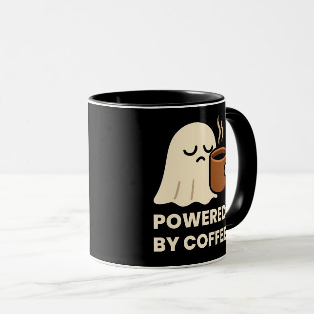 Klassisk Mugg Cute Sömnig Ghost med kaffe (Framsida höger)