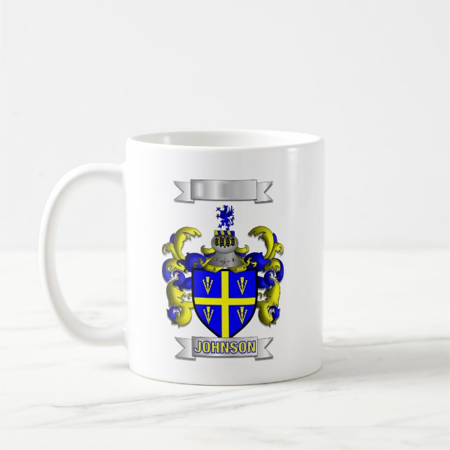 Klassisk mugg Johnson Familj Efternamn Och Sköld (Vänster)